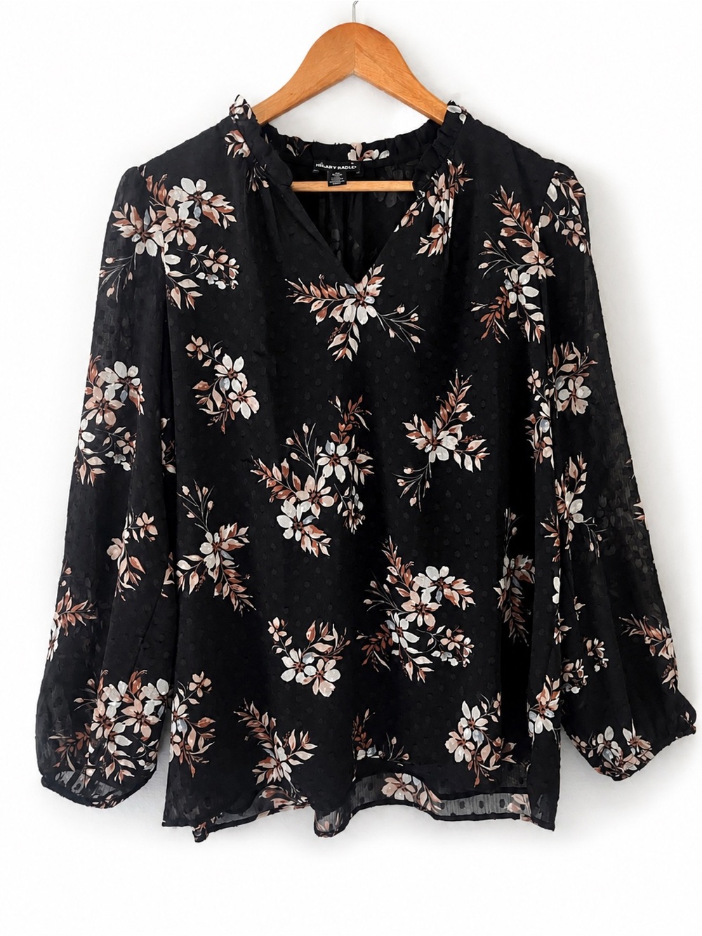 Hillary Radley Women's Black/Floral L/S Blouse - Size Large